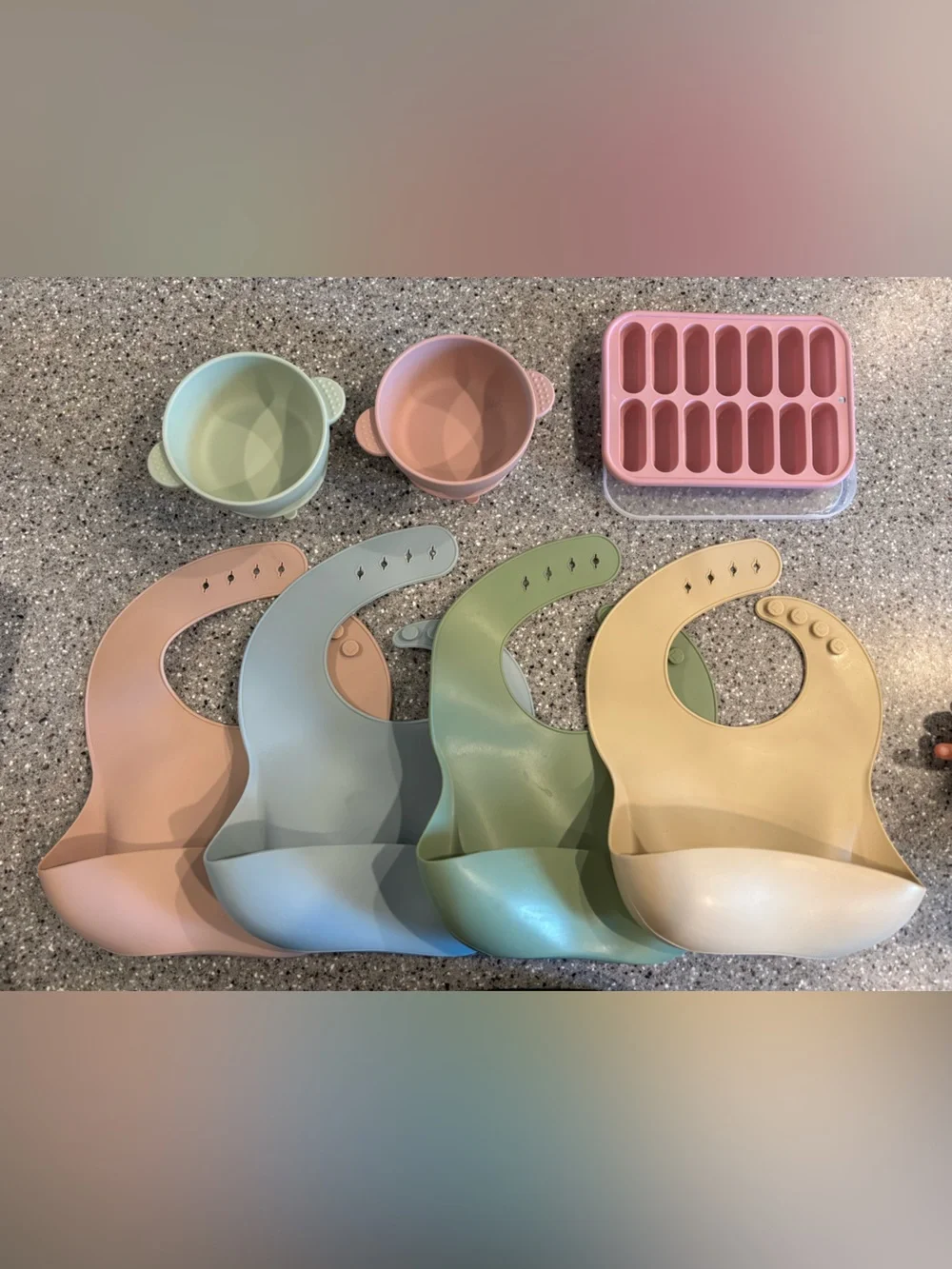 Neutral Pastel Silicone Baby Bibs Set with Feeding Accessories - Multicolor